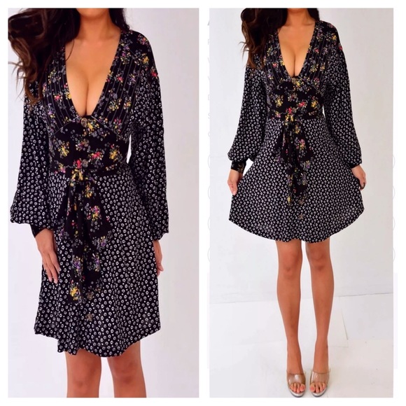 Free People Black Red Green Floral Dress S NWT - Picture 3 of 7